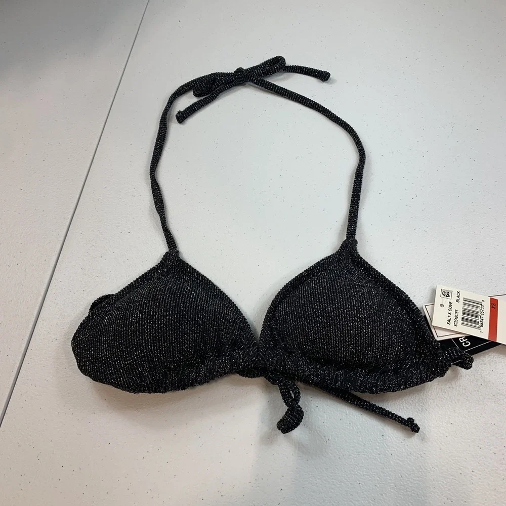 Salt & Cove Junior's Swim Bikini Top XS Black Lurex Metallic Triangle String